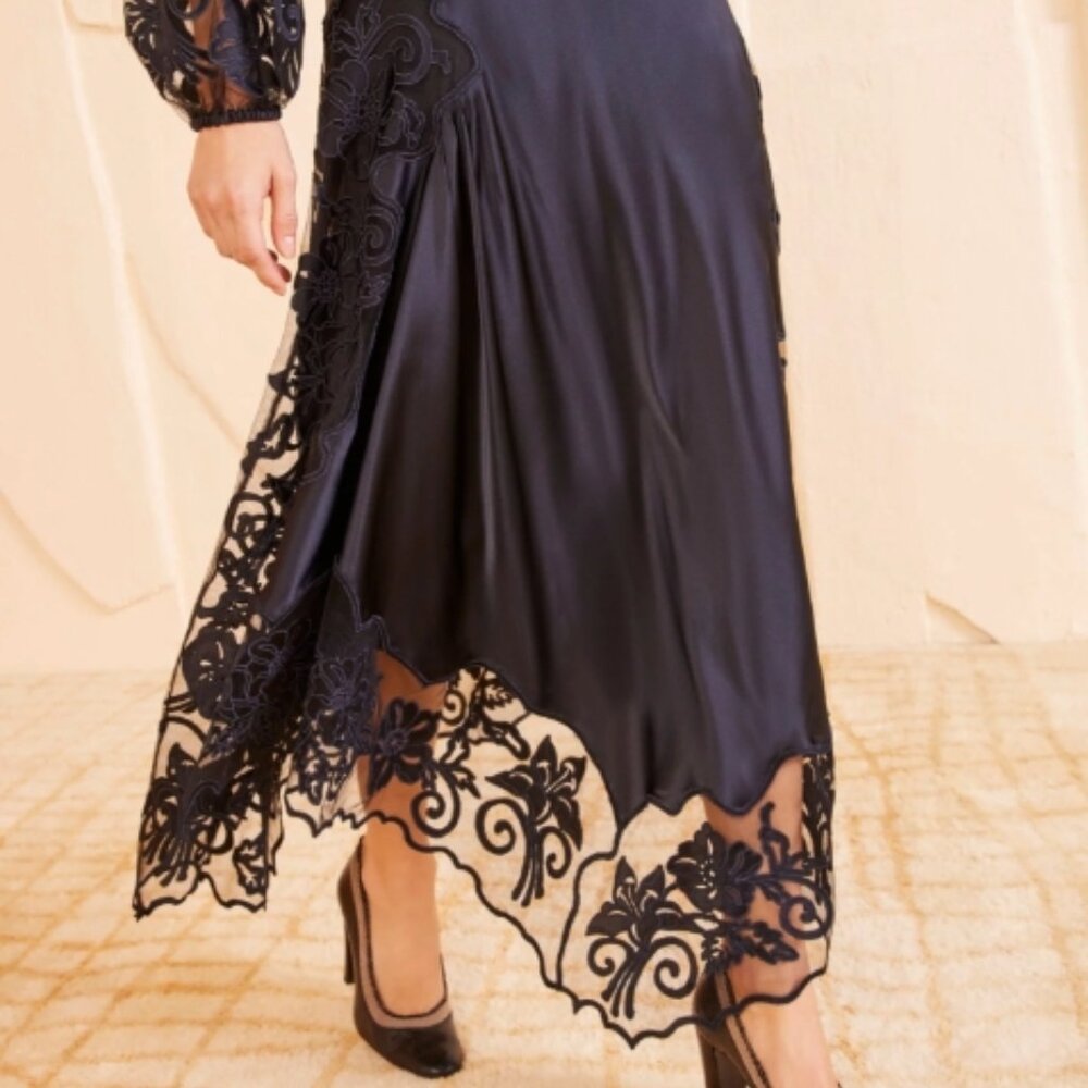 Black Lace-Trim Satin Maxi Skirt - Picture 3 of 8